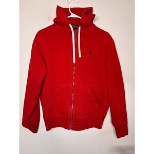Polo Ralph Lauren Red Waffle Knit Thick Boxy Old Money Prep Hooded Jacket S